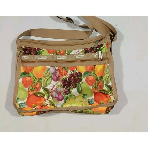 LeSportSac Crossbody Bag Tan Fruit Adjustable Strap Commute Everday Deluxe - Picture 8 of 11